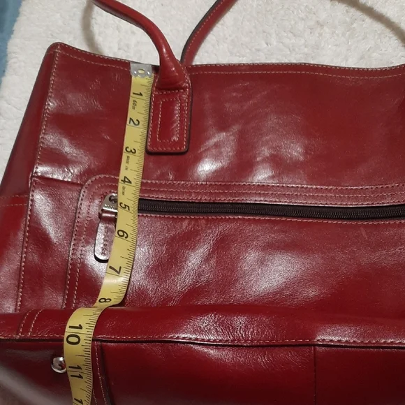Fossil Deep Red Leather Vintage Business Tote Bag - Picture 9 of 12